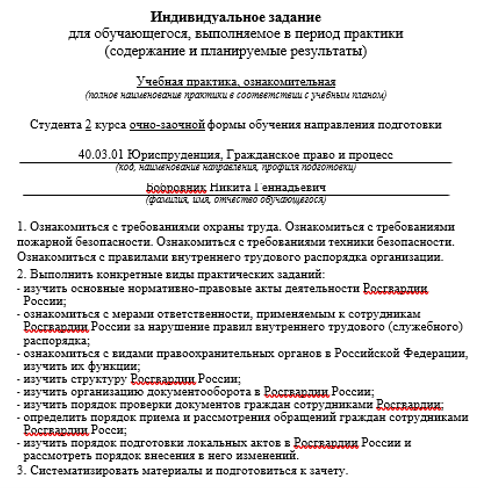 Пример индивидуального задания по практике АУП